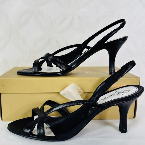 5 for $25| Naturalizer Prissy Black Leather Slingback Pumps Size 10W - Flawed! - Picture 1 of 12